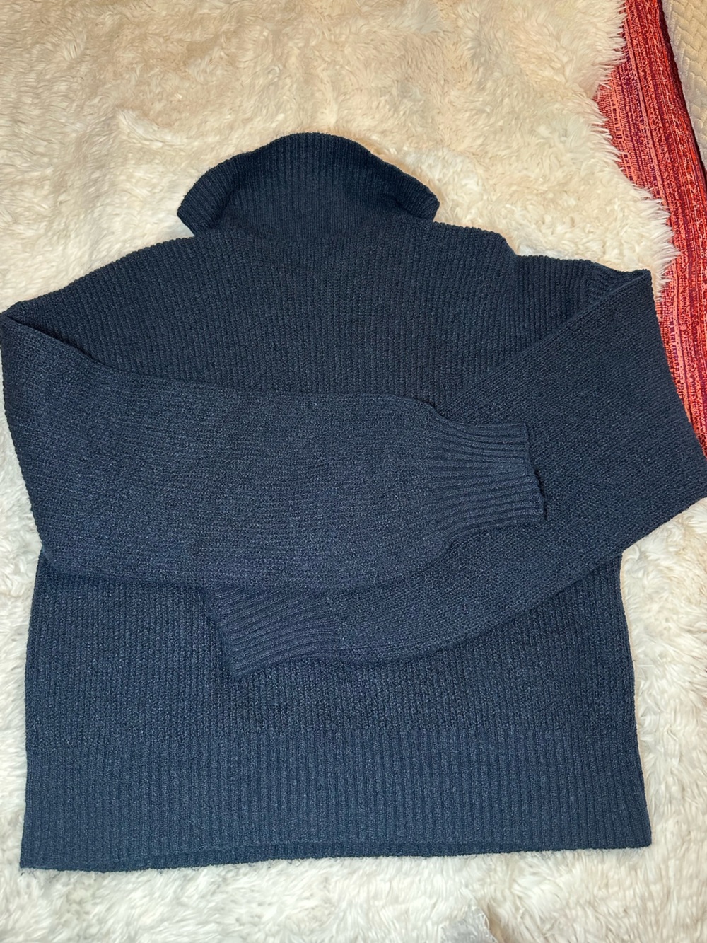 Ambiance Apparel Navy Ribbed Quarter Zip Mock Neck Sweater M - Picture 3 of 9